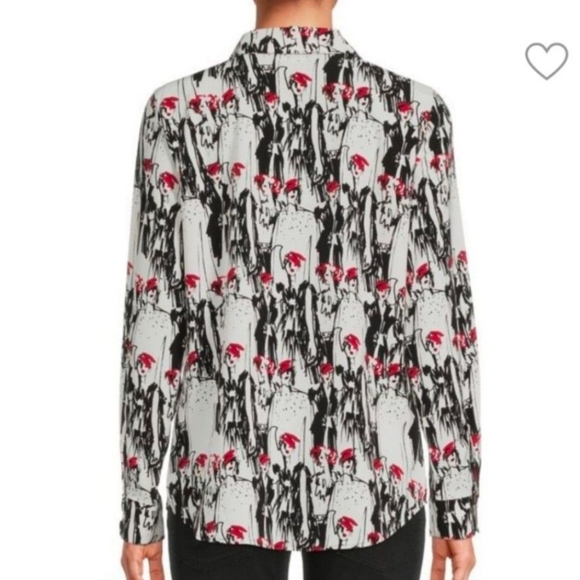 L❤️Karl Lagerfeld Monochrome Graphic Button-Down Shirt with Red Highlights - Picture 4 of 11